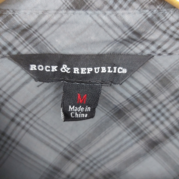Rock & Republic Gray Plaid Button Down Shirt Sz M - Picture 13 of 14